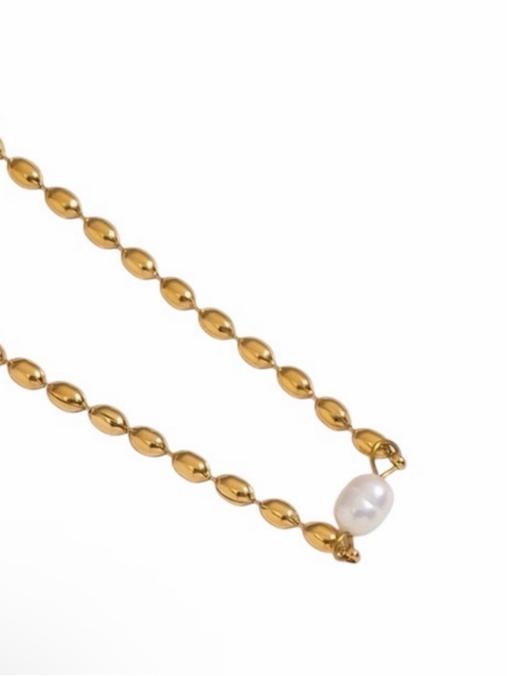 Gold Beaded Chain Necklace with Single White Pearl